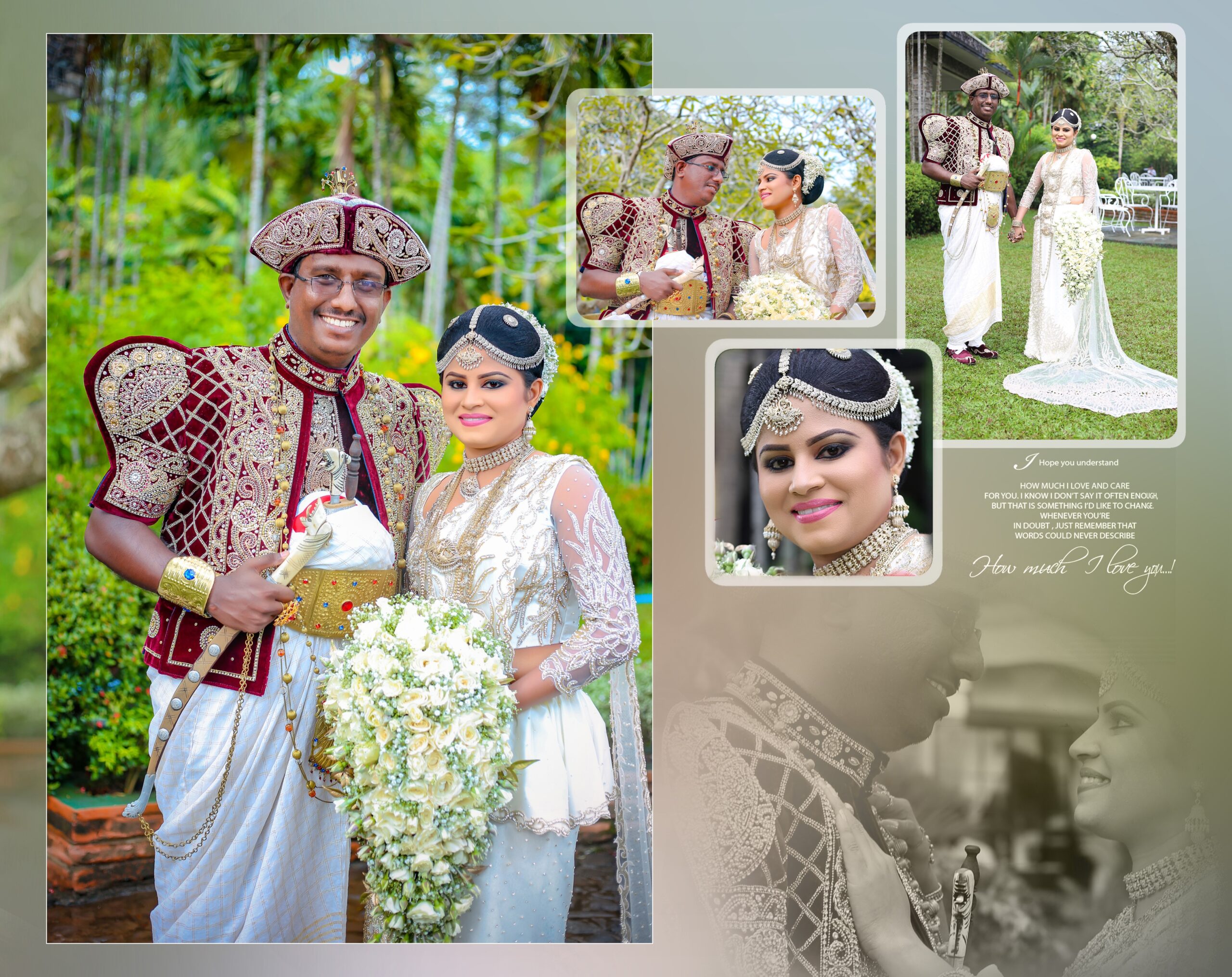 Bride and groom standing under a large tree