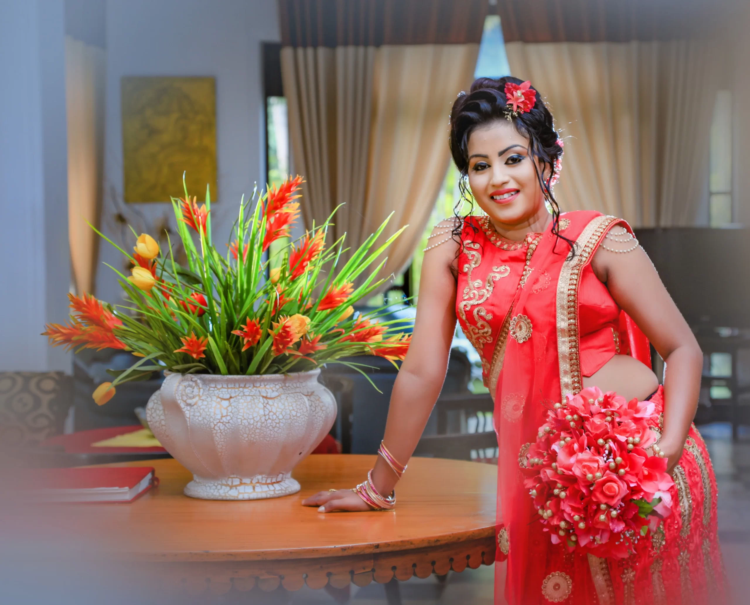 Bride’s flowing lehenga caught in the wind