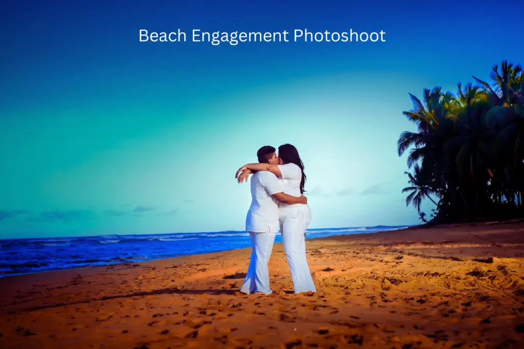 Romantic couple embracing tenderly with a stunning sunset backdrop.