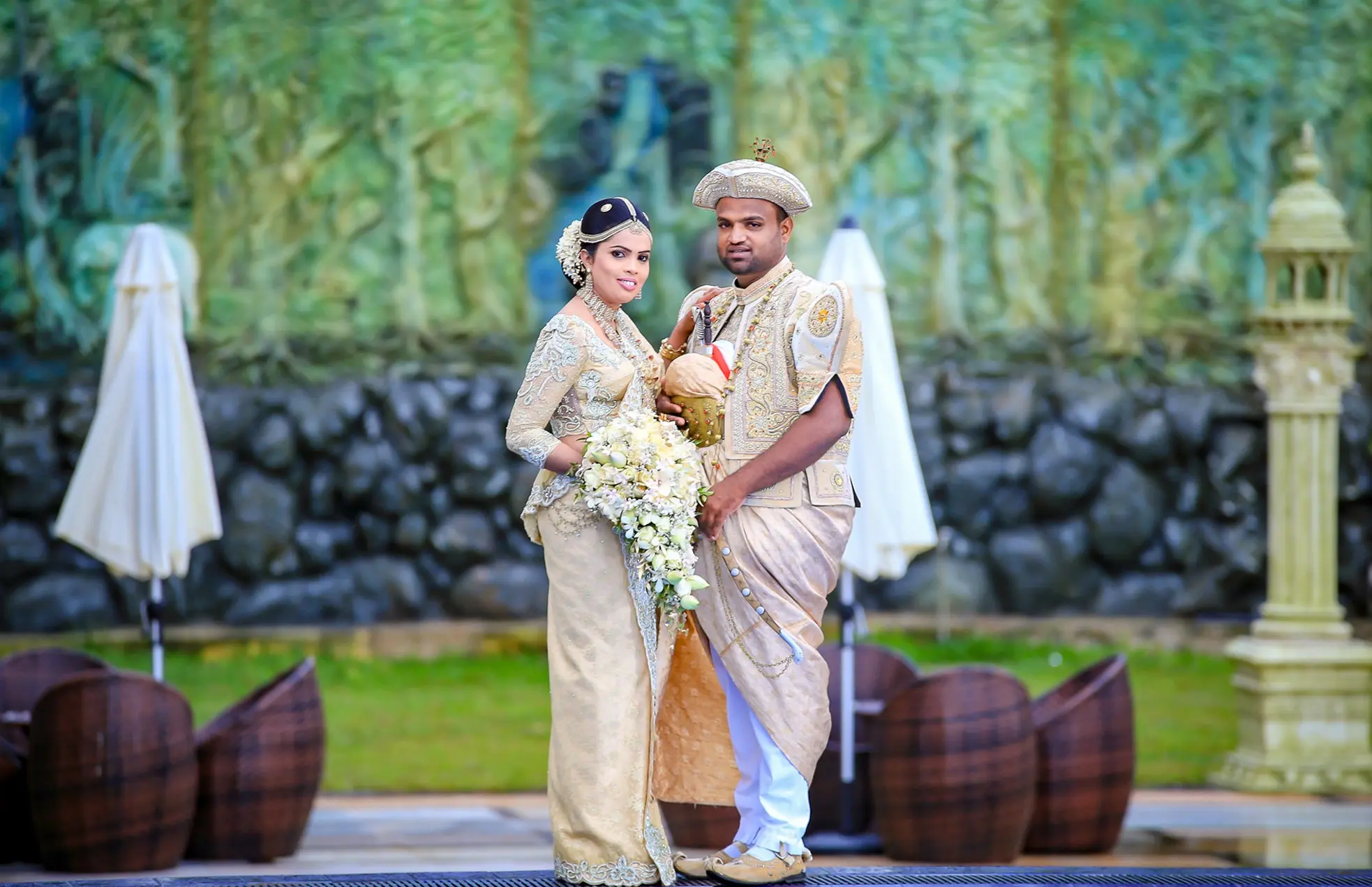 Bride with traditional jewelry in outdoor setting