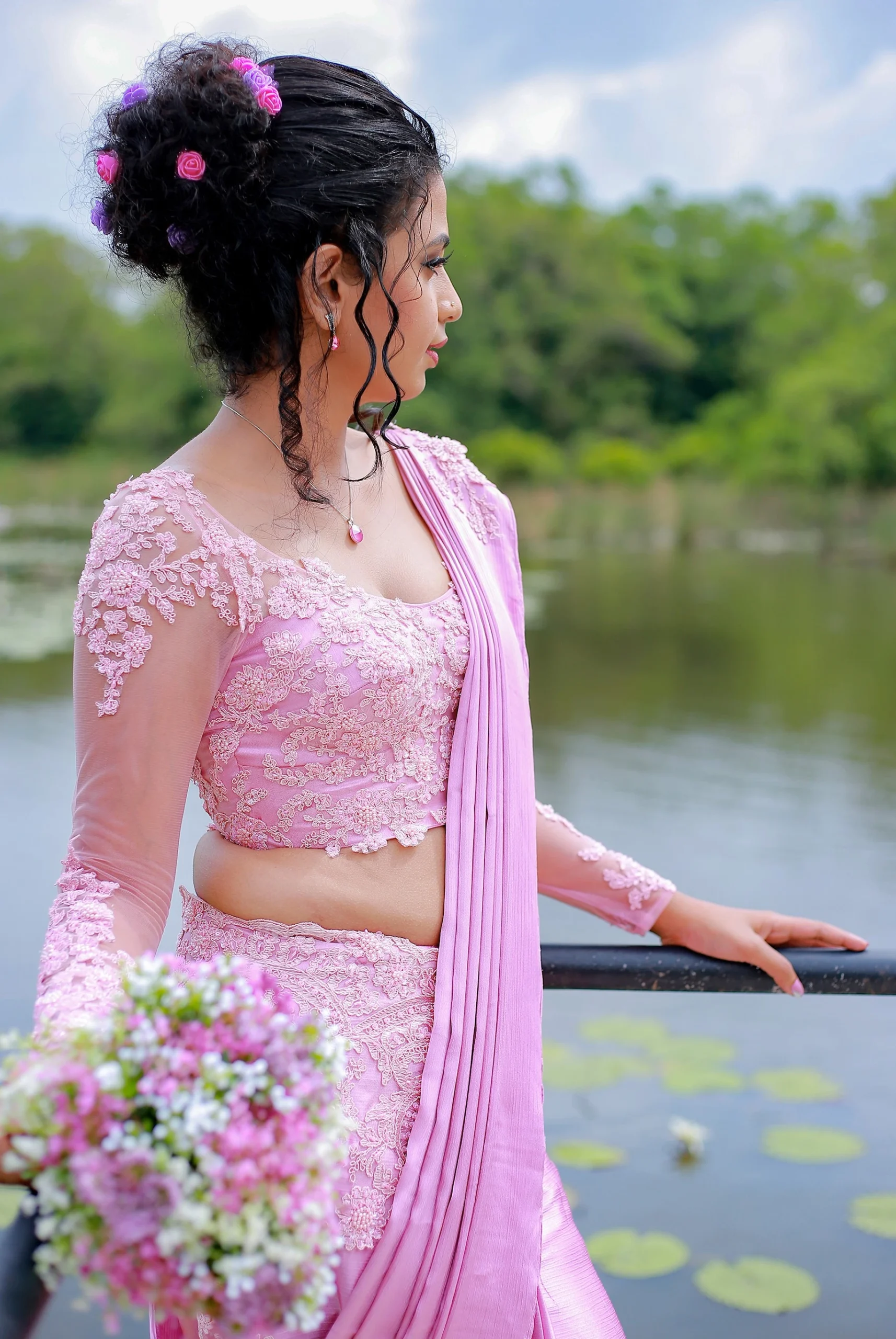 Close-up of bride’s dress details